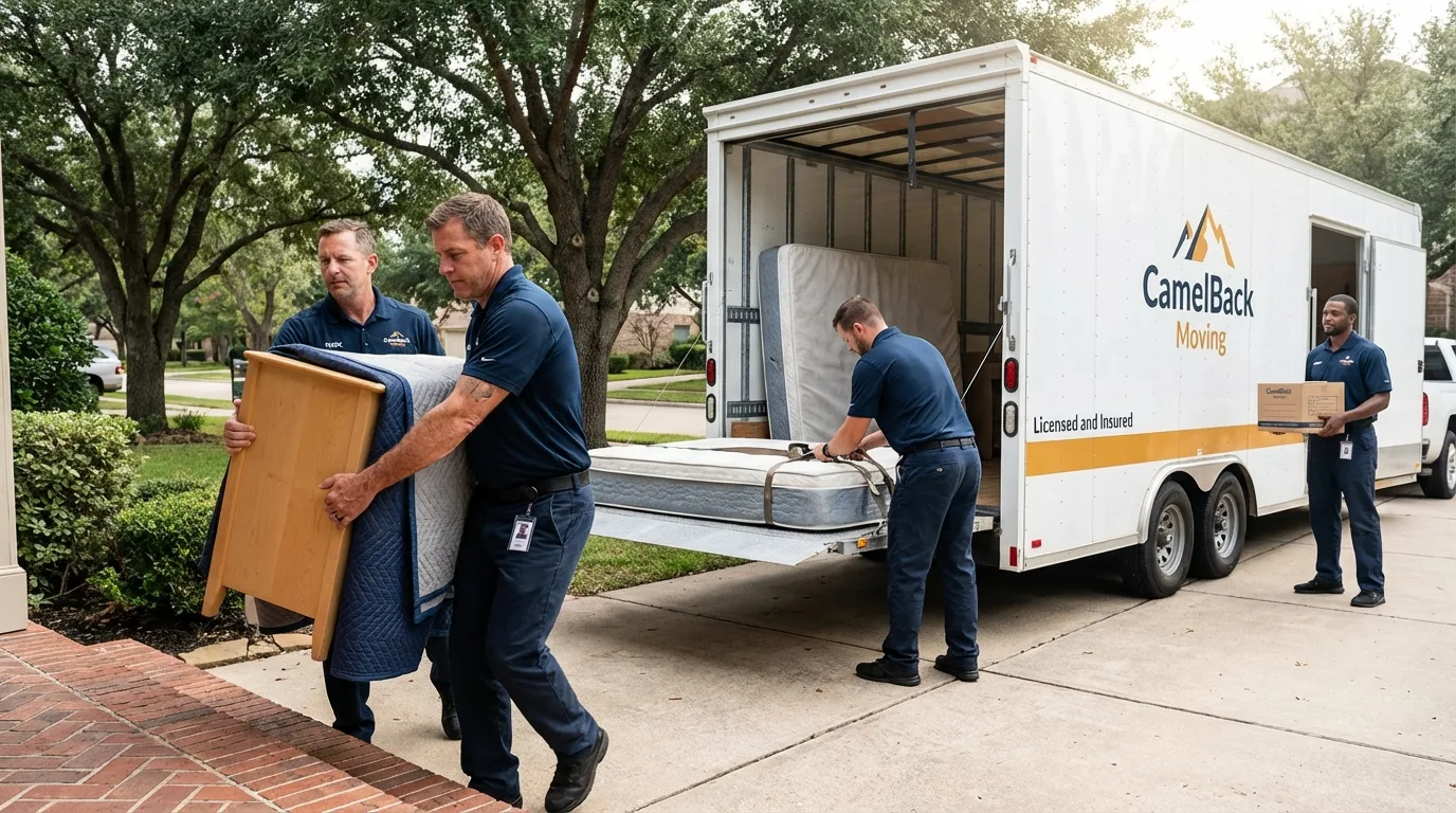 Crew loading residential truck for cross-state move from Kingman, KS