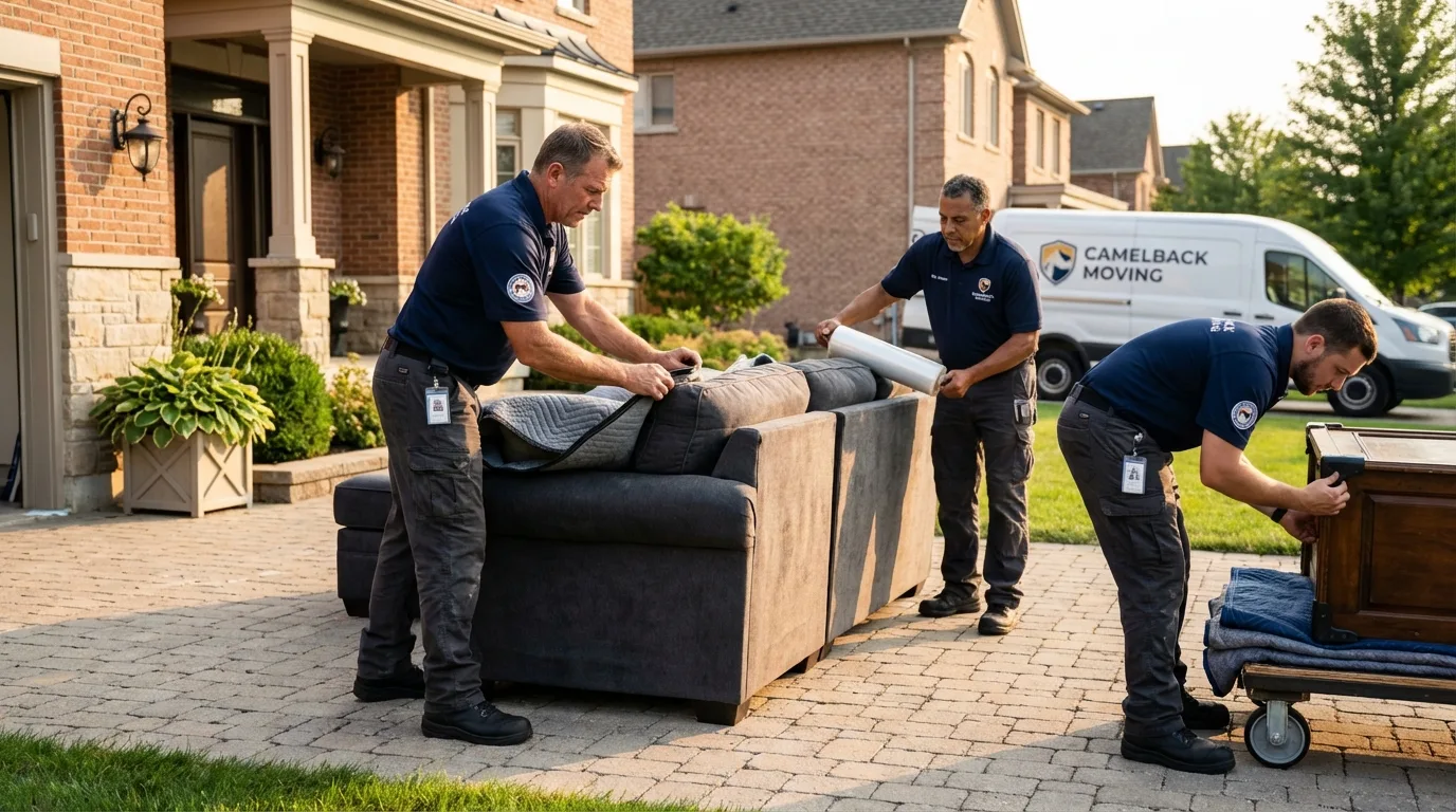 Large estate moving crew wrapping furniture in Kingman, KS
