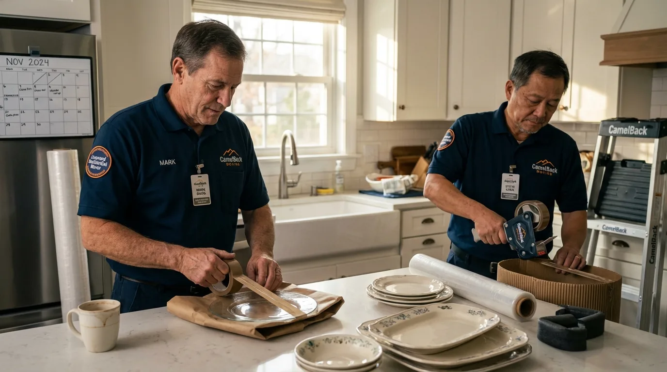 Professional crew packing kitchen dishware in Kingman, KS